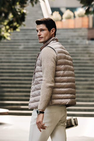 Light Beige Buttoned Quilted Sports Vest