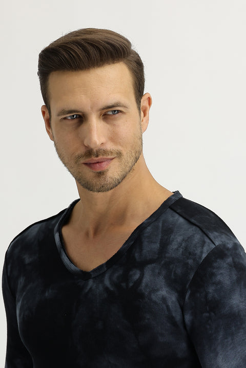 Dark Green V-Neck Tie-Dye Sweatshirt