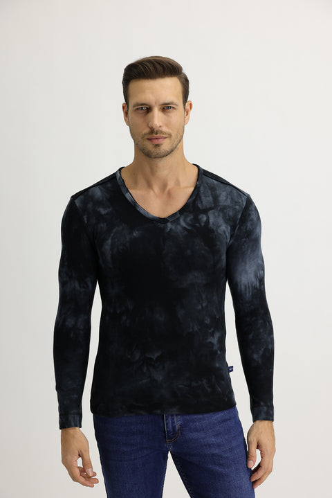 Dark Green V-Neck Tie-Dye Sweatshirt