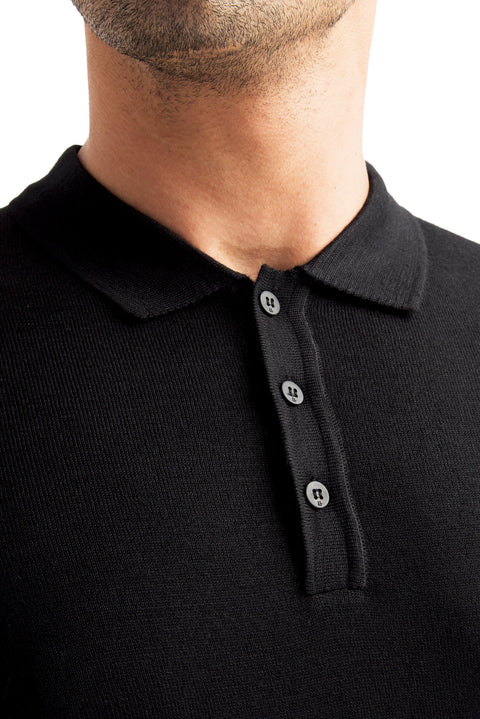 Black Polo Collar Regular Fit Wool Knit Sweater