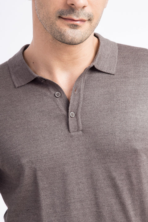Mink Polo Neck Regular Fit Wool Knit Sweater