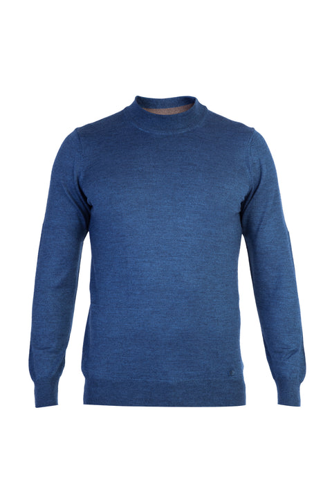 Blue Semi-Turtleneck Regular Fit Wool Knit Sweater