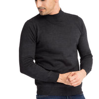 Anthracite Semi-Turtleneck Regular Fit Wool Knit Sweater
