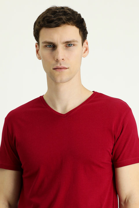 Burgundy V-Neck Regular Fit Supima Cotton T-Shirt