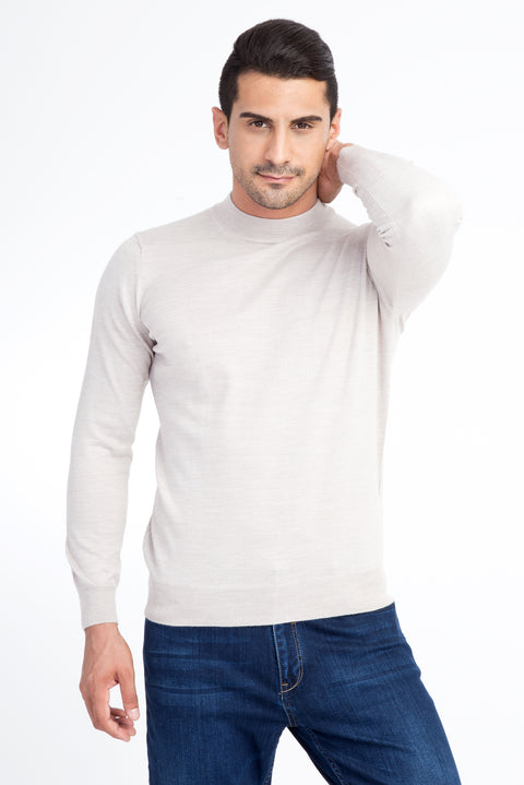 Beige Half Turtleneck Wool Knit Sweater