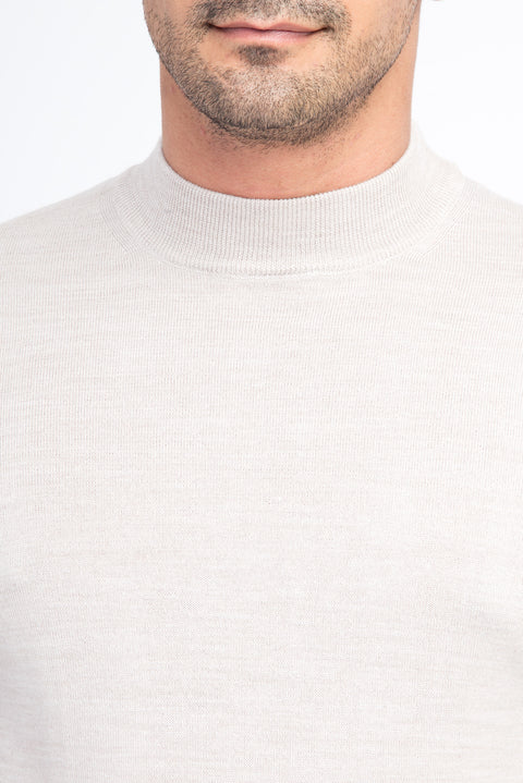 Beige Half Turtleneck Wool Knit Sweater