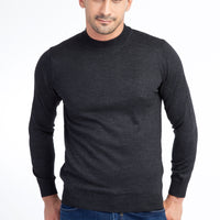 Anthracite Semi-Turtleneck Wool Knit Sweater