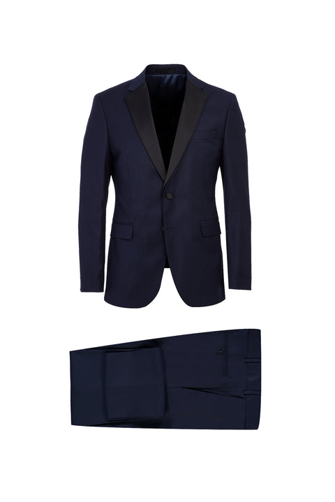Lacivert Mono Yaka 7 Drop Slim Fit Dar Kesim Smokin & Damatlık