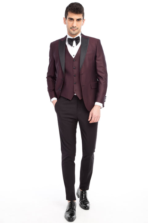 Burgundy 7 Drop Slim Fit Tuxedo & Groom Suit