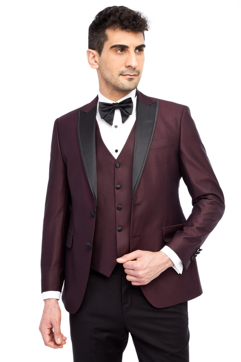 Burgundy 7 Drop Slim Fit Tuxedo & Groom Suit