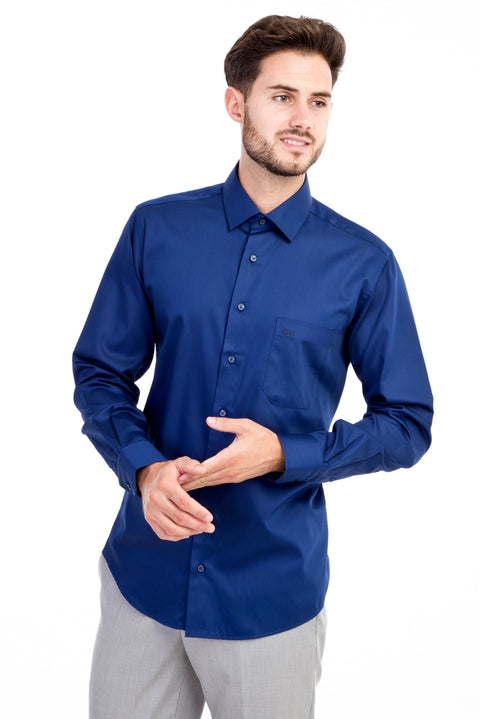 Navy Blue Long Sleeve Non-Iron Satin Classic Shirt