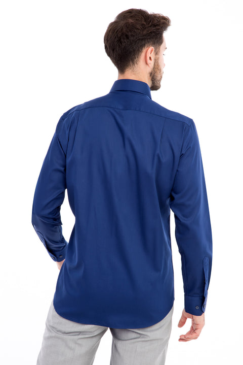 Navy Blue Long Sleeve Non-Iron Satin Classic Shirt