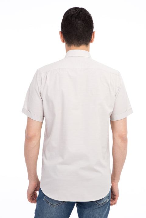 Beige Short-Sleeved Patterned Classic Shirt
