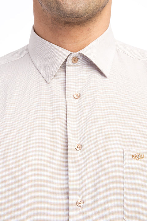 Beige Short-Sleeved Patterned Classic Shirt
