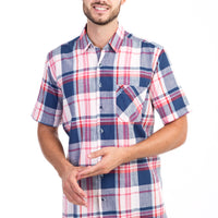 Pink Short-Sleeve Regular Fit Plaid Shirt