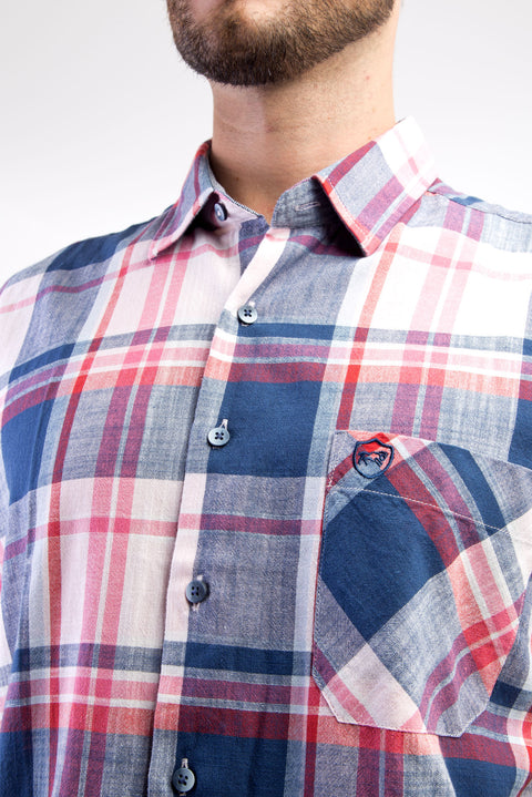 Pink Short-Sleeve Regular Fit Plaid Shirt