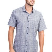 Black Short Sleeve Regular Fit Plaid Cotton Shirt