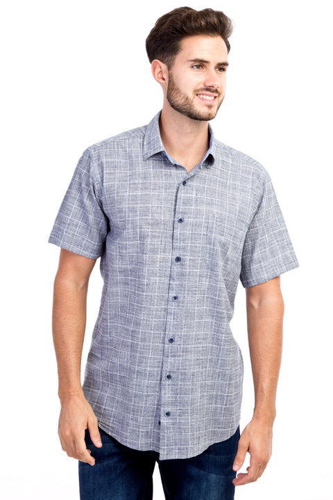 Black Short Sleeve Regular Fit Plaid Cotton Shirt