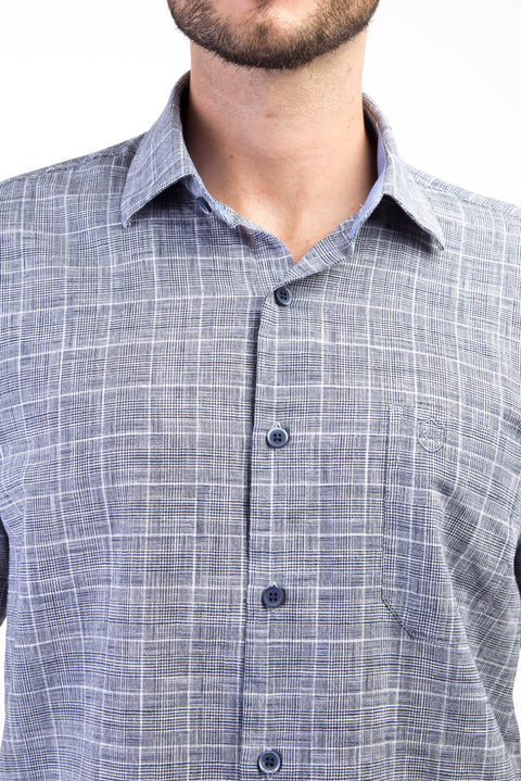 Black Short Sleeve Regular Fit Plaid Cotton Shirt