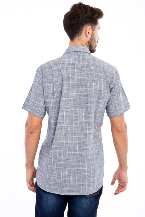 Black Short Sleeve Regular Fit Plaid Cotton Shirt