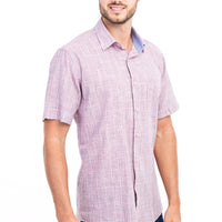 Pink Short Sleeve Regular Fit Plaid Cotton Shirt