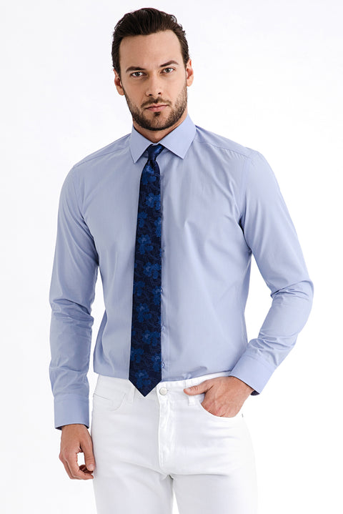 Blue Long Sleeve Slim Fit Narrow Cut Shirt