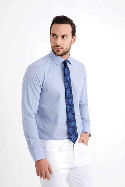 Blue Long Sleeve Slim Fit Narrow Cut Shirt