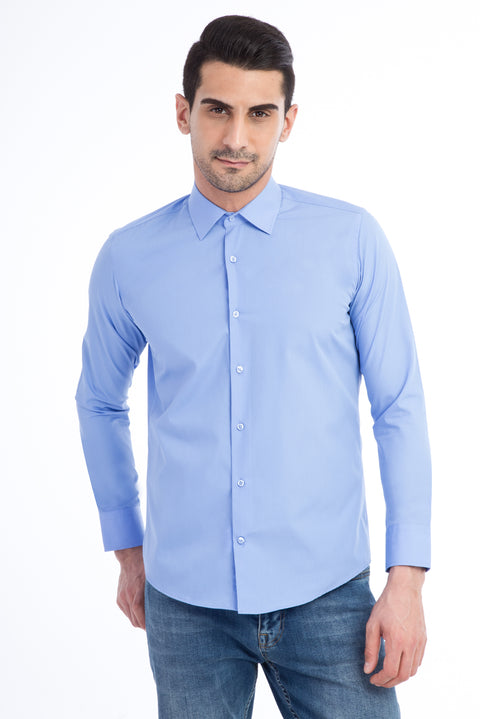 Blue Long Sleeve Slim Fit Narrow Cut Shirt