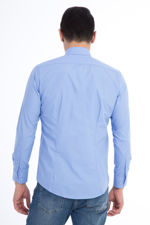 Blue Long Sleeve Slim Fit Narrow Cut Shirt