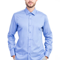 Blue Long Sleeve Slim Fit Non-Iron Sateen Shirt