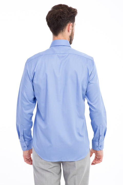 Blue Long Sleeve Slim Fit Non-Iron Sateen Shirt