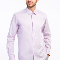 Lila Uzun Kol Non Iron Saten Slim Fit Dar Kesim Gömlek