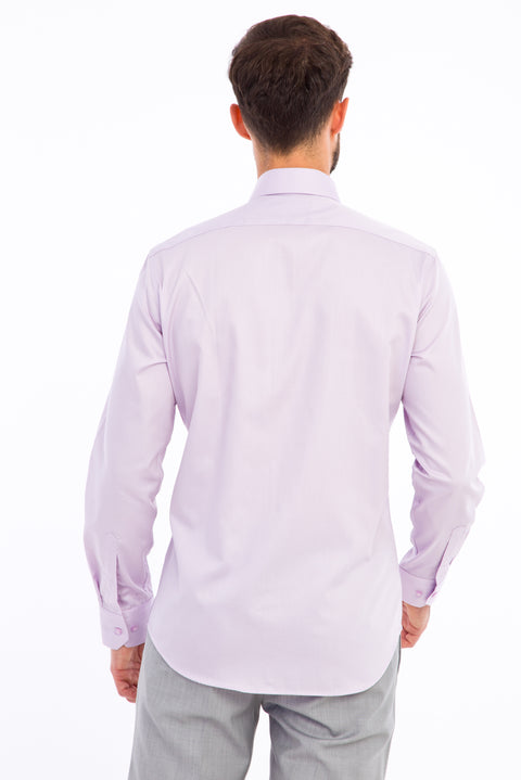 Lila Uzun Kol Non Iron Saten Slim Fit Dar Kesim Gömlek