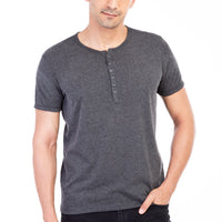 Anthracite Regular Fit Button-Down Collar Cotton T-Shirt