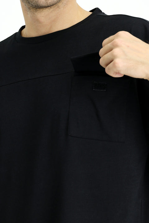 Black Short Sleeve Crew Neck 3-Piece Pajama Set with Shorts