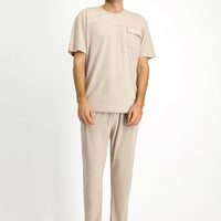 Medium Mink Short Sleeve Crew Neck 3-Piece Pajama Set with Shorts