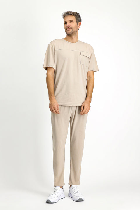 Medium Mink Short Sleeve Crew Neck 3-Piece Pajama Set with Shorts