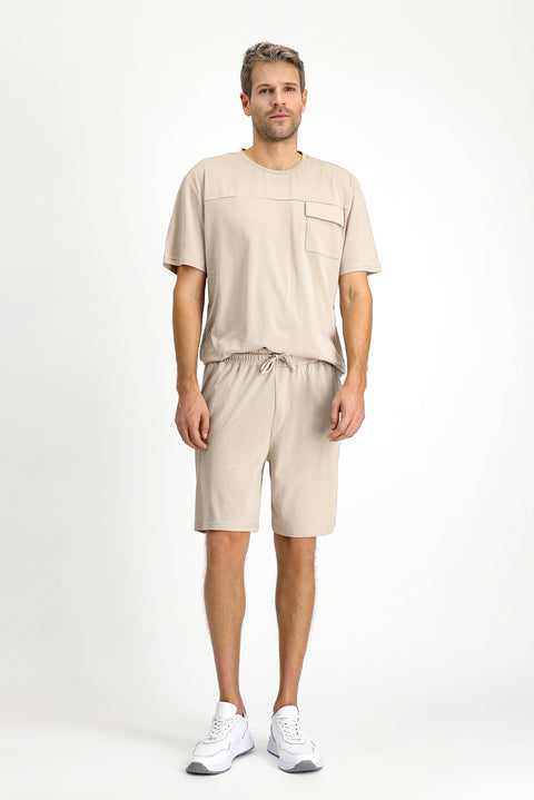 Medium Mink Short Sleeve Crew Neck 3-Piece Pajama Set with Shorts