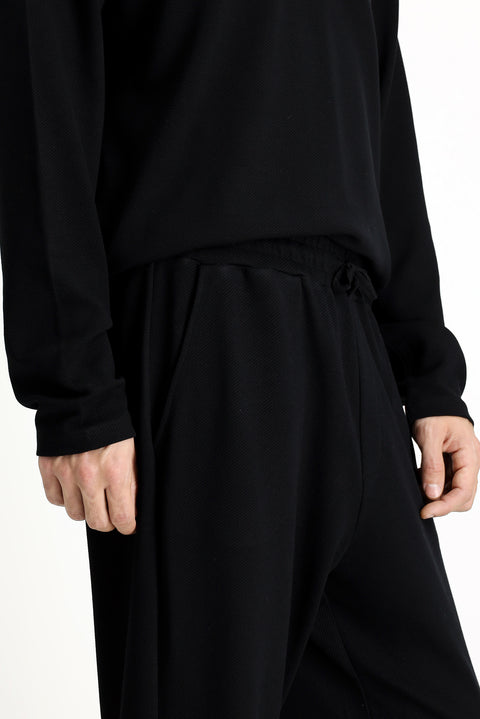 Black Long Sleeve Crew Neck 3-Piece Pajama Set with Shorts