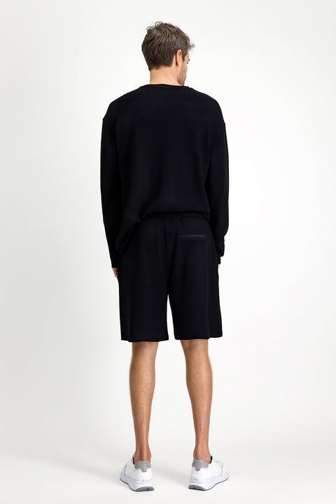 Black Long Sleeve Crew Neck 3-Piece Pajama Set with Shorts