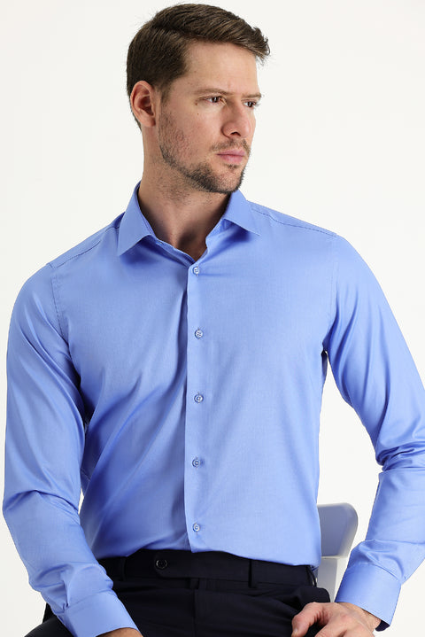 Koyu Mavi Uzun Kol Non Iron Slim Fit Dar Kesim Gömlek