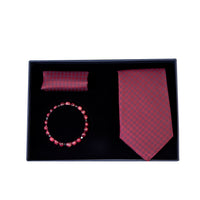 Dark Red 3-Piece Tie, Pocket Square, and Bracelet Set