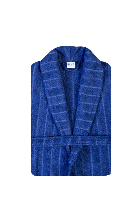 Medium Navy Shawl Collar Jacquard Cotton Bathrobe
