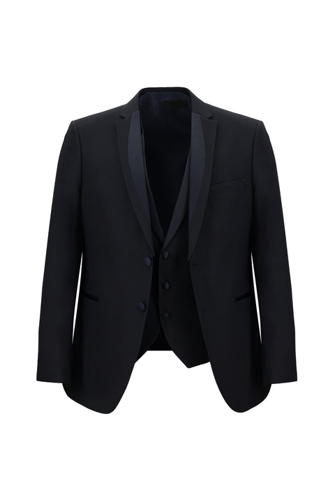 Dark Navy 7 Drop Slim Fit Narrow Cut Mono Collar Vest Tuxedo & Groom Suit