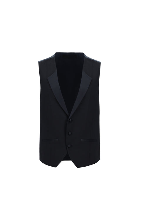 Dark Navy 7 Drop Slim Fit Narrow Cut Mono Collar Vest Tuxedo & Groom Suit