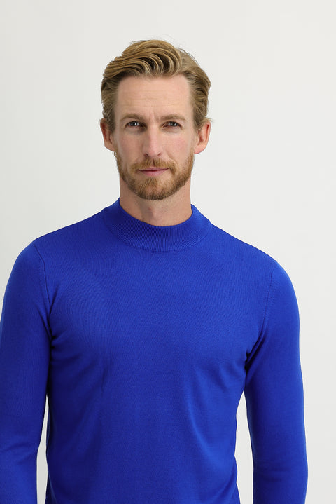 Cobalt Blue Semi-Turtleneck Regular Fit Knit Sweater