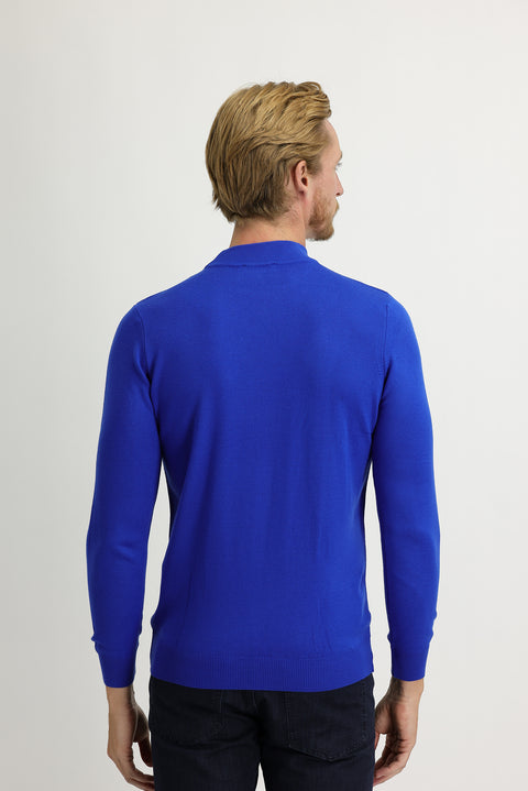 Cobalt Blue Semi-Turtleneck Regular Fit Knit Sweater