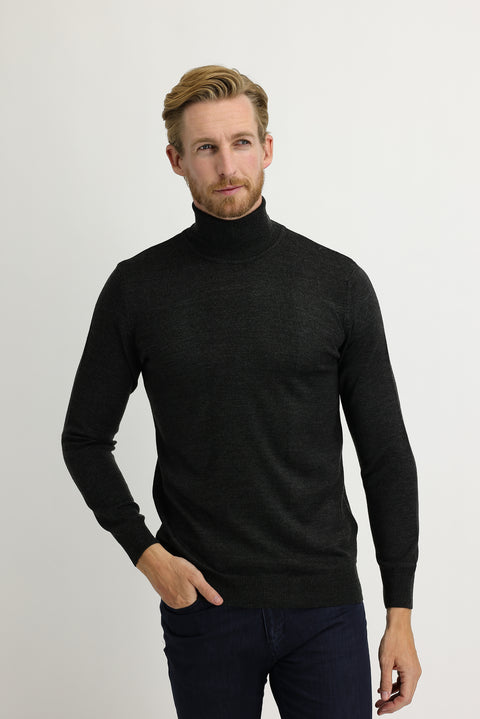 Dark Gray Melange Turtleneck Regular Fit Knit Sweater