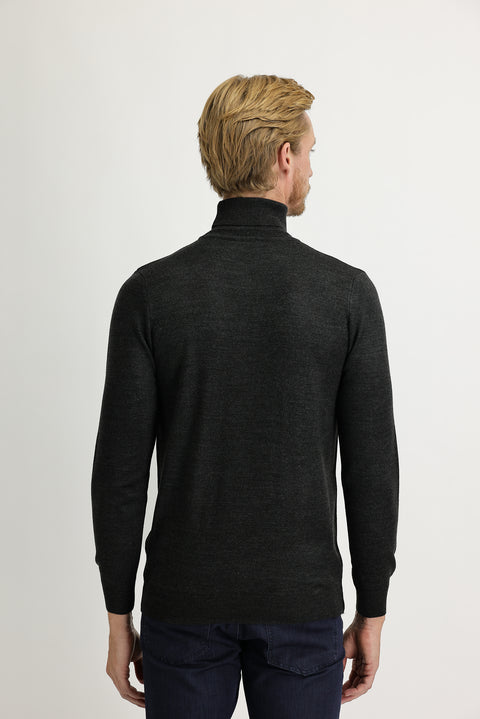 Dark Gray Melange Turtleneck Regular Fit Knit Sweater
