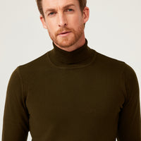 Medium Khaki Turtleneck Regular Fit Knit Sweater
